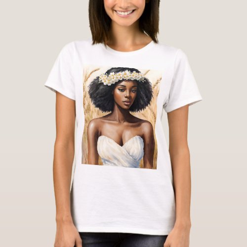 Virgo Black Woman Watercolor Zodiac Portrait T_Shirt