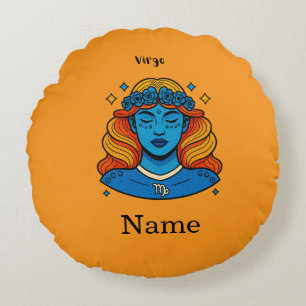 Virgo Celestial Goddess - Aesthetic Zodiac Art Round Pillow