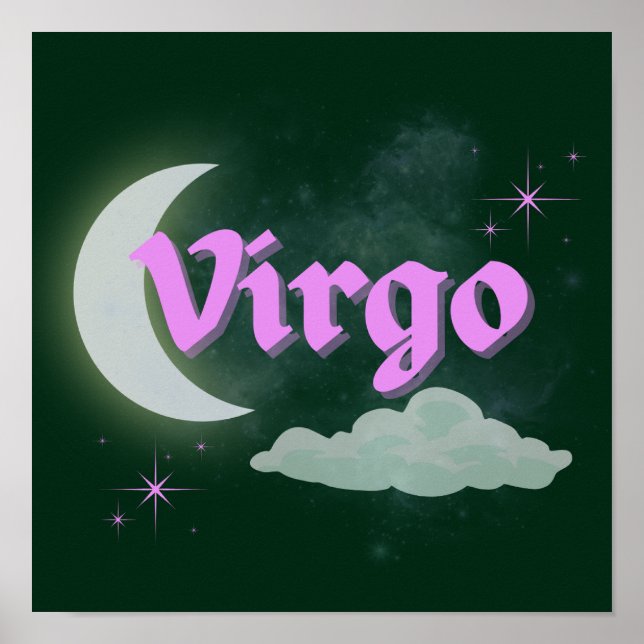 Virgo Celestial Moon Cloud Stars Astrology Art Poster (Front)