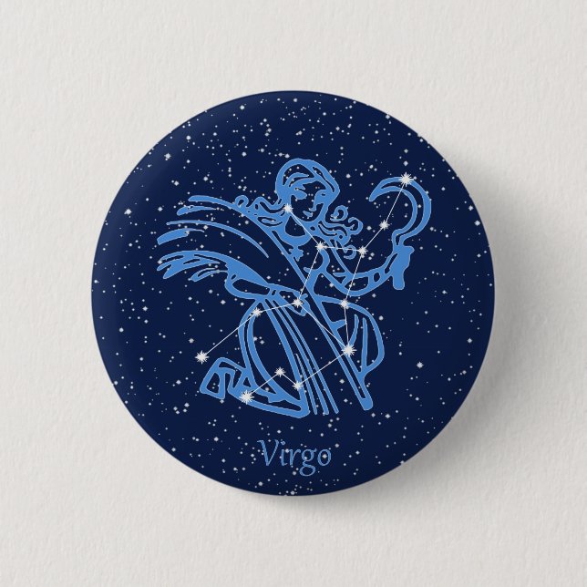 Virgo Constellation and Zodiac Sign with Stars Button (Front)