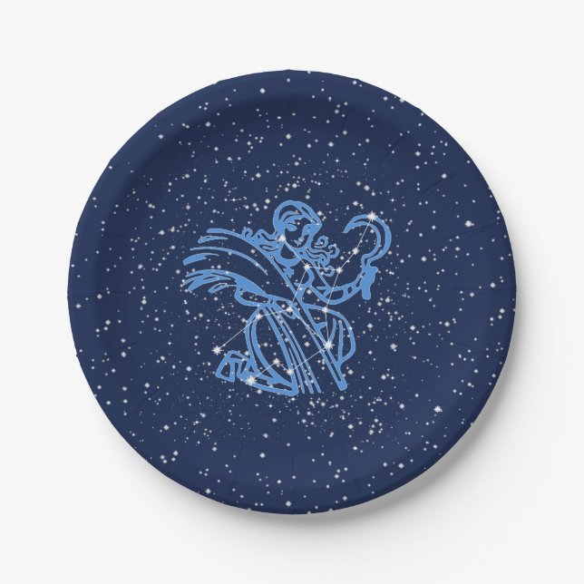 Virgo Constellation and Zodiac Sign with Stars Paper Plates (Front)