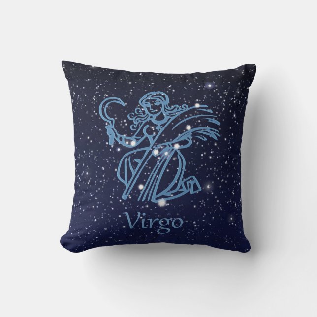 Virgo Constellation and Zodiac Sign with Stars Throw Pillow (Front)