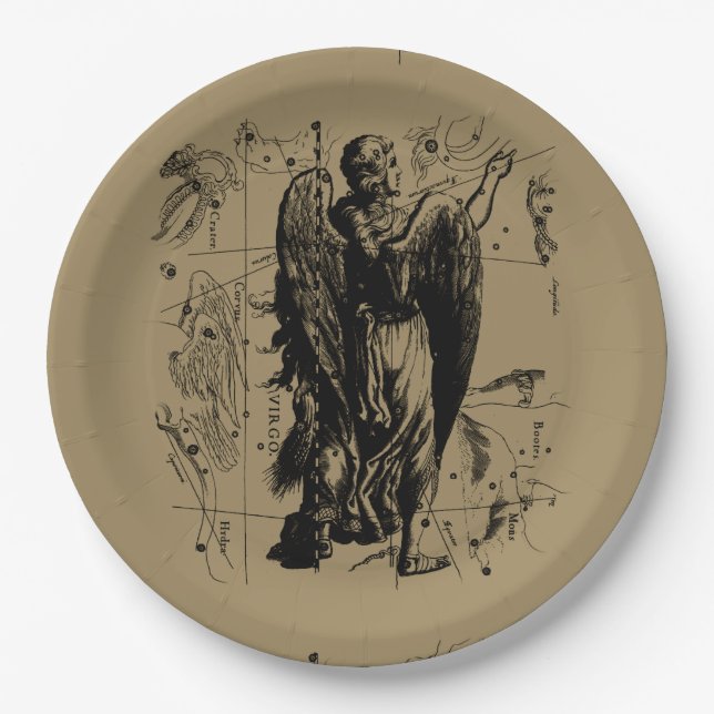 Virgo Constellation Hevelius 1690 Aug23 - Sept22 Paper Plates (Front)