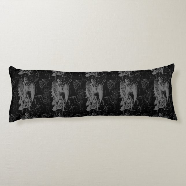 Virgo Constellation Hevelius 1690 on Black Body Pillow (Back)