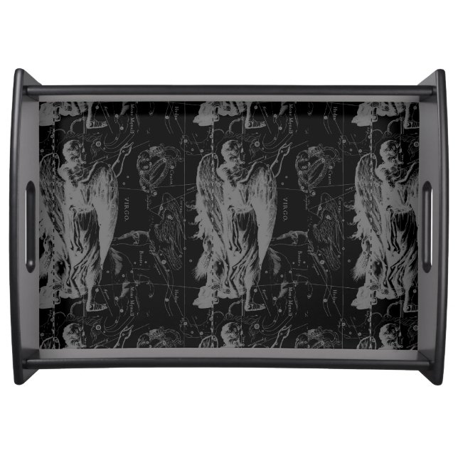 Virgo Constellation Hevelius 1690 on Black Serving Tray (Front)