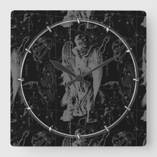 Virgo Constellation Hevelius 1690 on Black Square Wall Clock