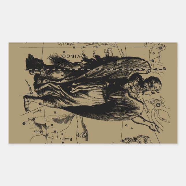 Virgo Constellation Hevelius Etching Style Rectangular Sticker (Front)