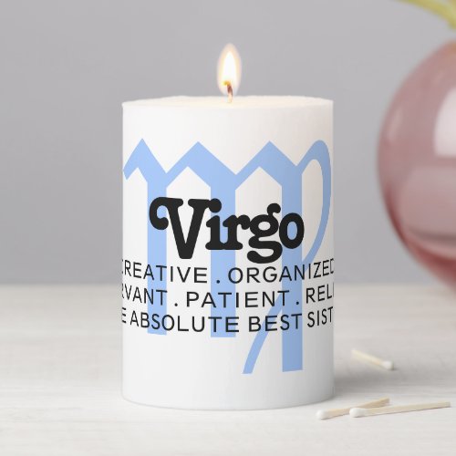 Virgo Custom Traits and Message Zodiac Pillar Candle