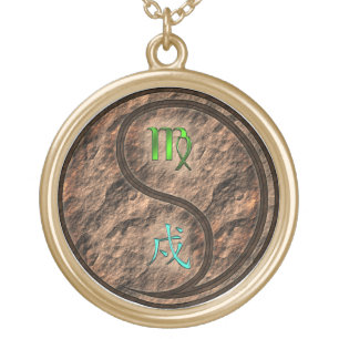 Virgo & Earth Dog Gold Plated Necklace