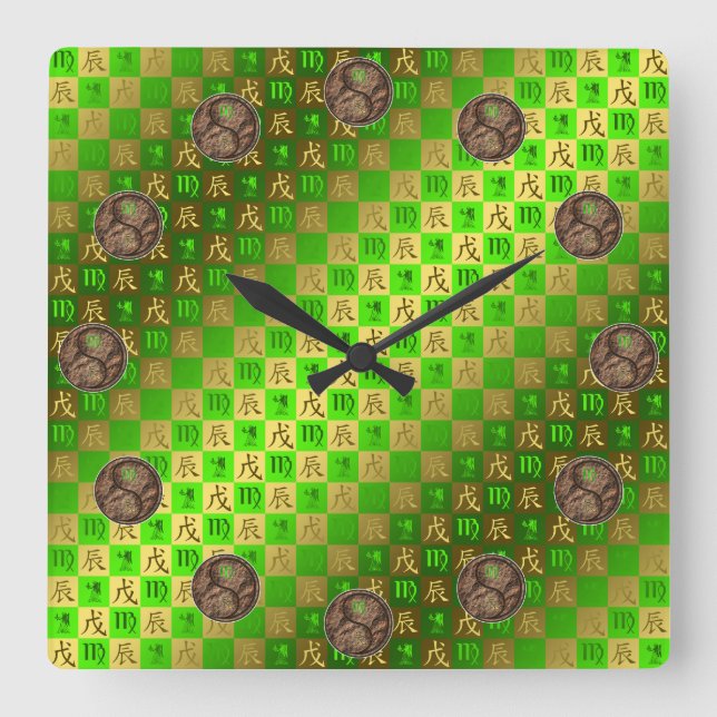 Virgo & Earth Dragon Square Wall Clock (Front)