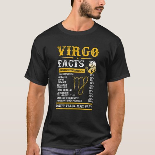 Virgo Facts Zodiac Signs Funny Birthday Virgo Zodi T_Shirt