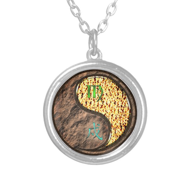 Virgo & Fire Dog Silver Plated Necklace (Front)