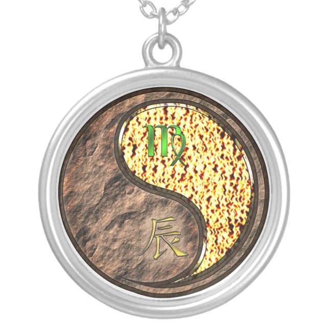 Virgo & Fire Dragon Silver Plated Necklace (Front)