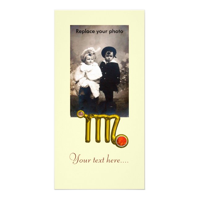 VIRGO / GOLD ORANGE AGATE ZODIAC SIGN JEWEL CARD (Front)