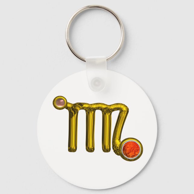 VIRGO / GOLD ORANGE AGATE ZODIAC SIGN JEWEL KEYCHAIN (Front)