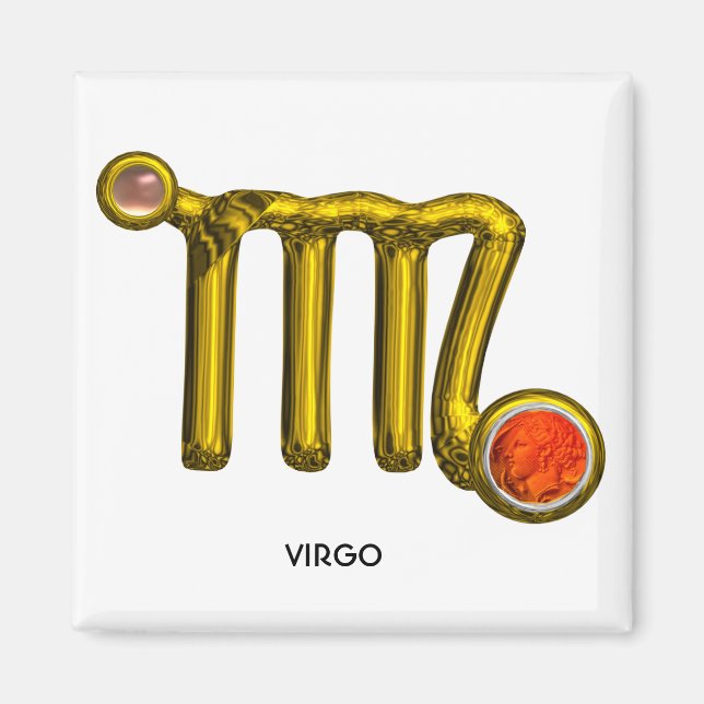 VIRGO / GOLD ORANGE AGATE ZODIAC SIGN JEWEL MAGNET (Front)