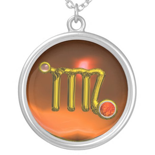 VIRGO GOLD ZODIAC BIRTHDAY JEWEL ORANGE AGATE SILVER PLATED NECKLACE