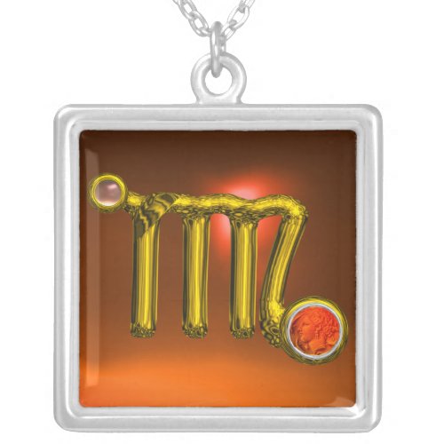 VIRGO GOLD ZODIAC BIRTHDAY JEWEL ORANGE AGATE SILVER PLATED NECKLACE