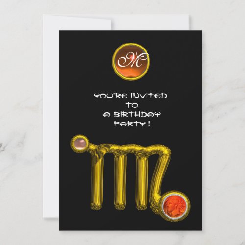 VIRGO GOLD ZODIAC SIGN JEWEL BLACK BIRTHDAY PARTY INVITATION