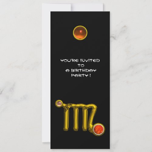 VIRGO GOLD ZODIAC SIGN JEWEL BLACK BIRTHDAY PARTY INVITATION