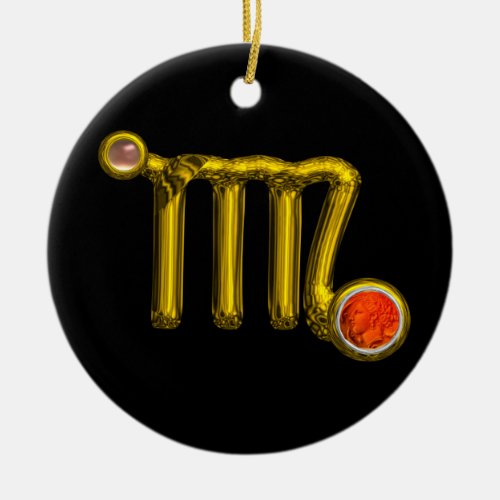 VIRGOGOLD ZODIAC SIGN JEWEL ORANGE AGATE Black Ceramic Ornament