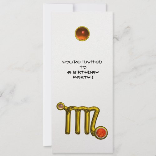 VIRGO GOLD ZODIAC SIGN JEWEL WHITE BIRTHDAY PARTY INVITATION