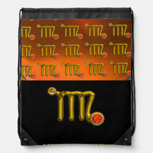 VIRGO GOLD ZODIAC SIGN Orange Agate Drawstring Bag