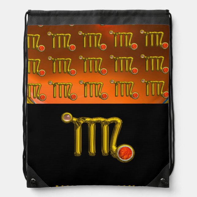 VIRGO GOLD ZODIAC SIGN Orange Agate Drawstring Bag (Front)