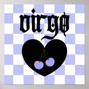 Virgo Gothic Aesthetic Checkered Cherry Art Poster
