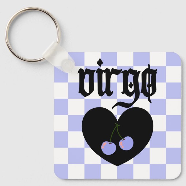 Virgo Gothic Aesthetic Checkered Cherry Design Keychain (Front)