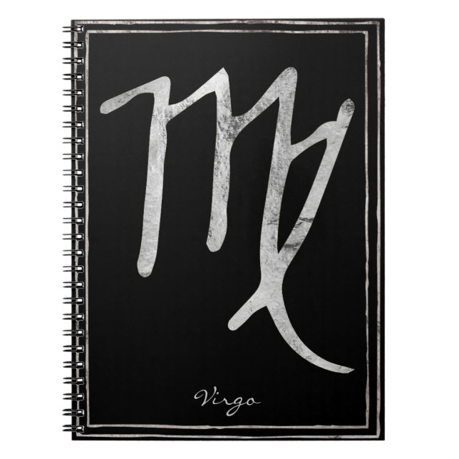 Virgo hammered silver stylized astrology symbol notebook (Front)