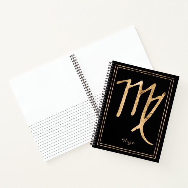Virgo hammered stylized gold astrology symbol note notebook (Inside)