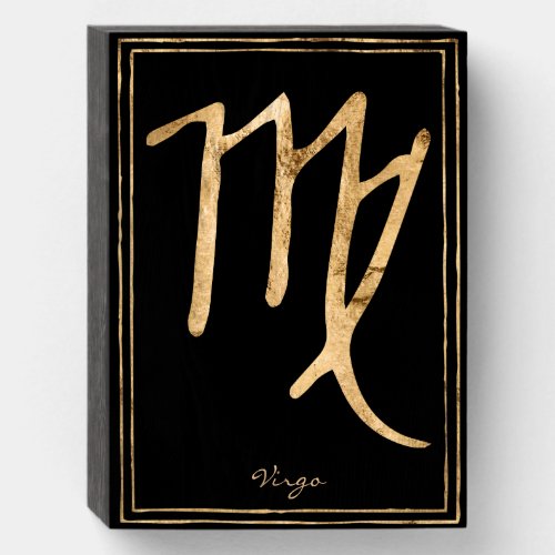 Virgo hammered stylized gold astrology symbol wooden box sign