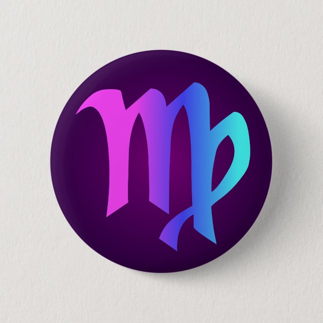 Virgo Horoscope Sign Pink Blue Aqua Purple Pinback Button (Front)