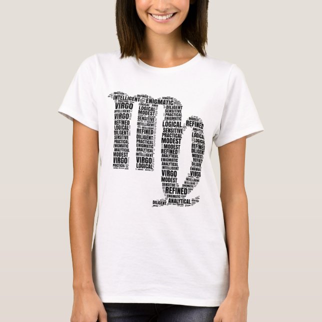 Virgo Horoscope Symbol in a Word Cloud T-Shirt (Front)