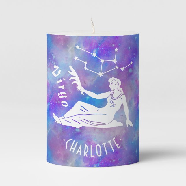 Virgo Maiden Constellation Stars Name Birthday Pillar Candle (Front)