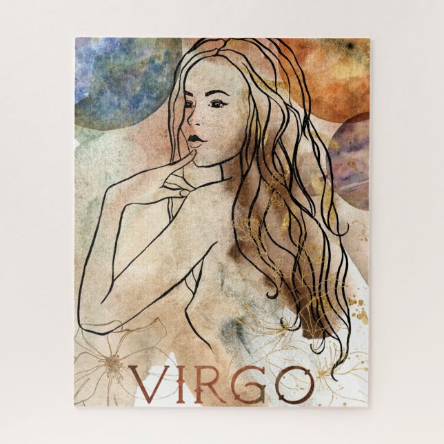 Virgo Maiden Earth sign astrological symbol gold Jigsaw Puzzle (Vertical)