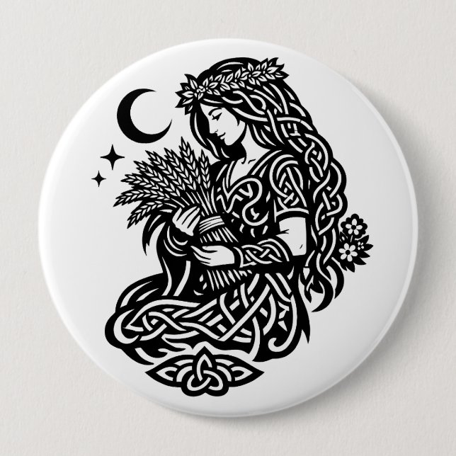 Virgo Maiden Sigil — Earthbound Zodiac Inkwork Button (Front)