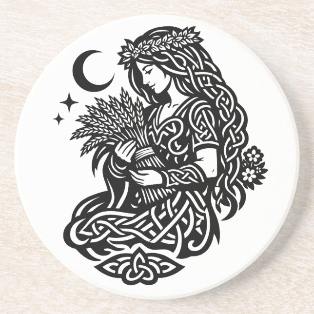 Virgo Maiden Sigil — Earthbound Zodiac Inkwork Coaster (Front)