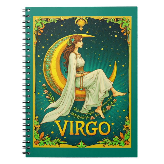 Virgo Maiden Sitting on Crescent Moon Notebook (Front)