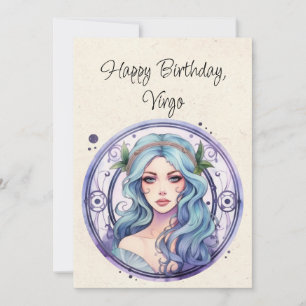 Virgo Maiden Zodiac Watercolor Birthday Flat Card