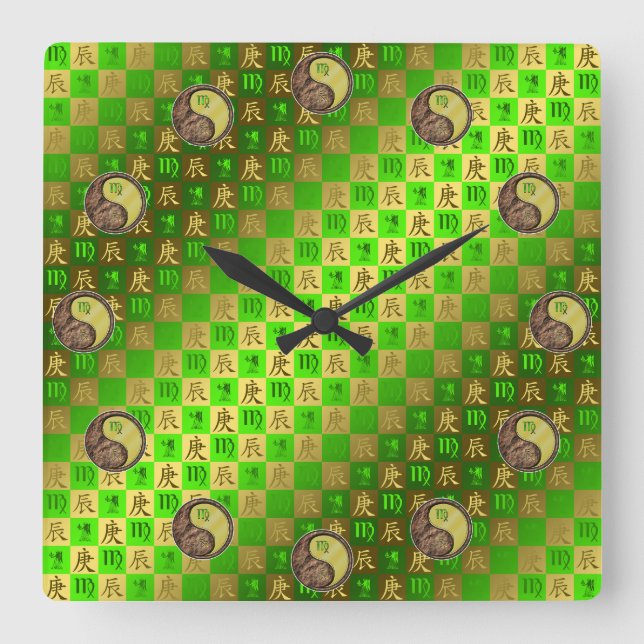 Virgo & Metal Dragon Square Wall Clock (Front)