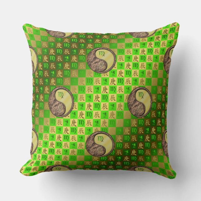 Virgo & Metal Dragon Throw Pillow (Front)