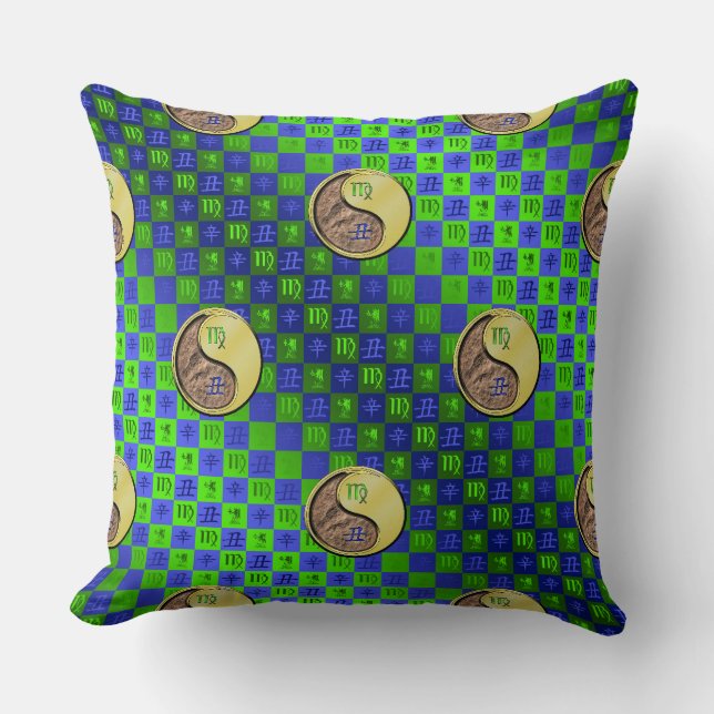 Virgo & Metal Ox Throw Pillow (Front)