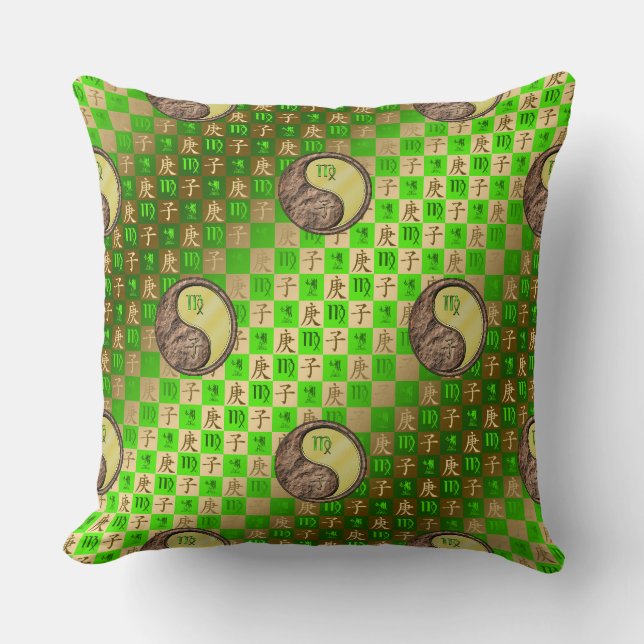 Virgo & Metal Rat Throw Pillow (Front)