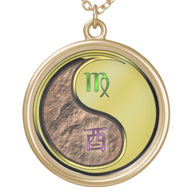 Virgo & Metal Rooster Gold Plated Necklace (Front)