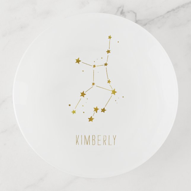 Virgo | Minimalist Gold Zodiac Monogram Trinket Tray (Front)