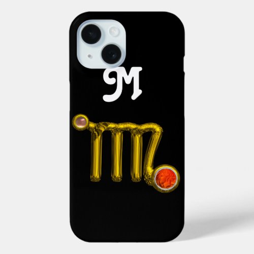 VIRGO ORANGE AGATE GOLD ZODIAC SIGN JEWEL MONOGRAM iPhone 15 CASE