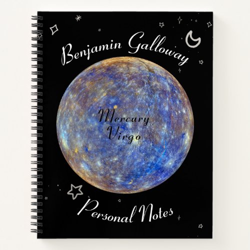 Virgo Planet Mercury Zodiac Monogram Cosmic Text Notebook