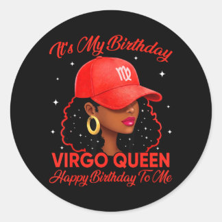Virgo Queen Afro Women Red Cap Black Girl Birthday Classic Round Sticker